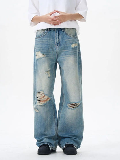 Men's Distressed Wide Leg Jeans - Fashorio