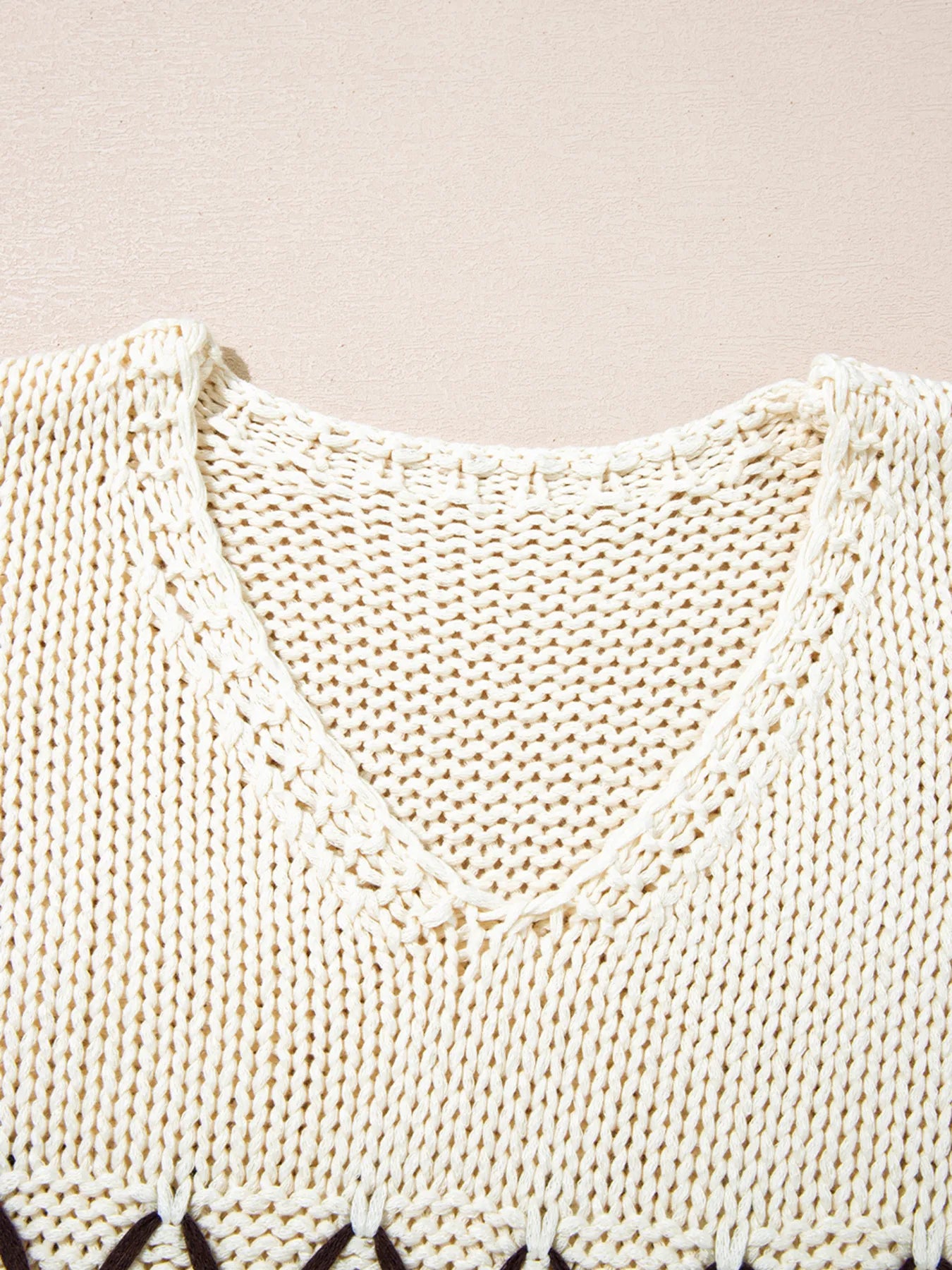 Contrast Stitch Detail V Neck Drop Shoulder Sweater - Fashorio