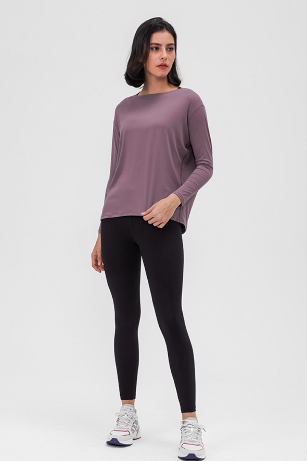 Loose fit active pullover top styled view