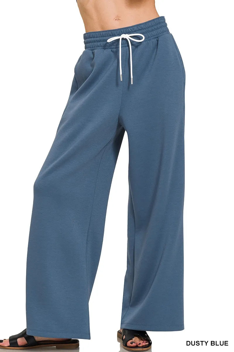 Zenana Scuba Drawstring Pants DUSTY BLUE - Fashorio