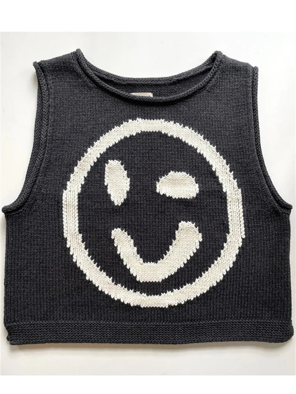 Smiley Face Round Neck Sweater Vest in Mustard view 9