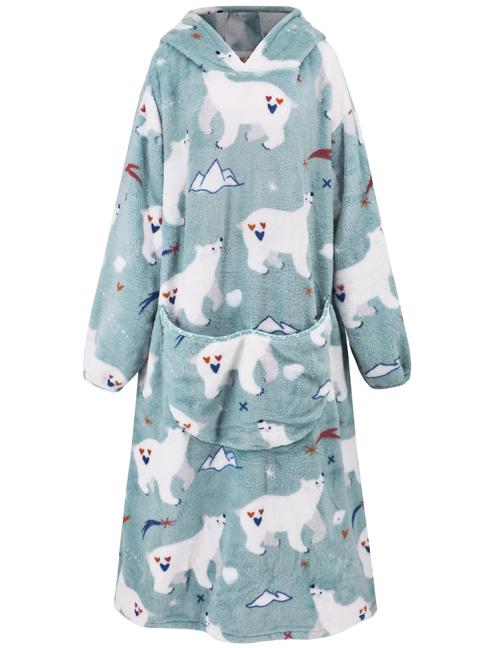 Fuzzy Pocketed Long Sleeve Hooded Lounge Dress - Fashorio