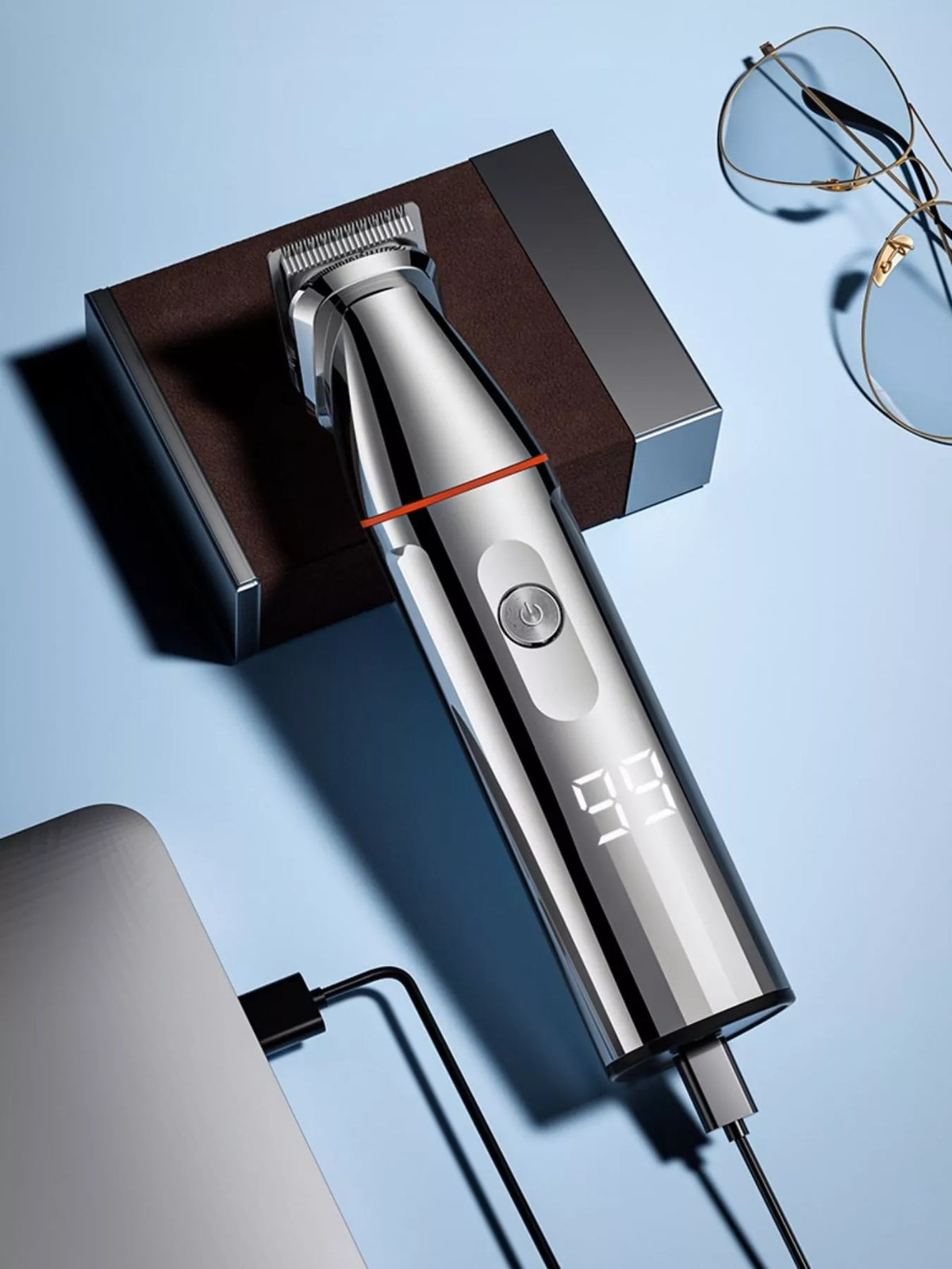 Silver grooming clipper close up