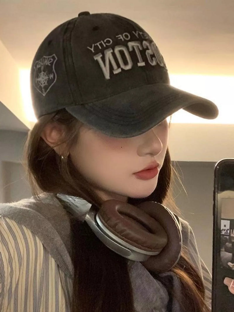 Dark gray vintage washed embroidered baseball cap front view