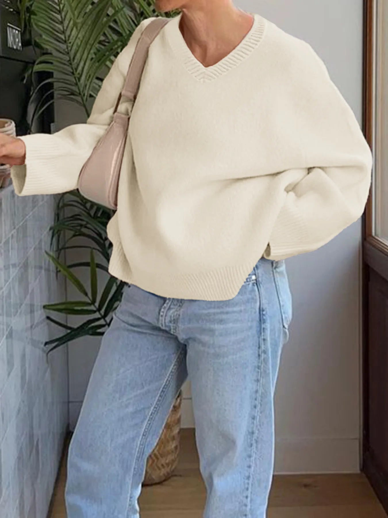 V-Neck Long Sleeve Sweater - Fashorio
