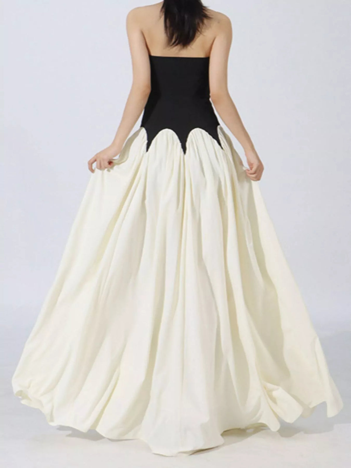 Two tone tube maxi dress styled with heels