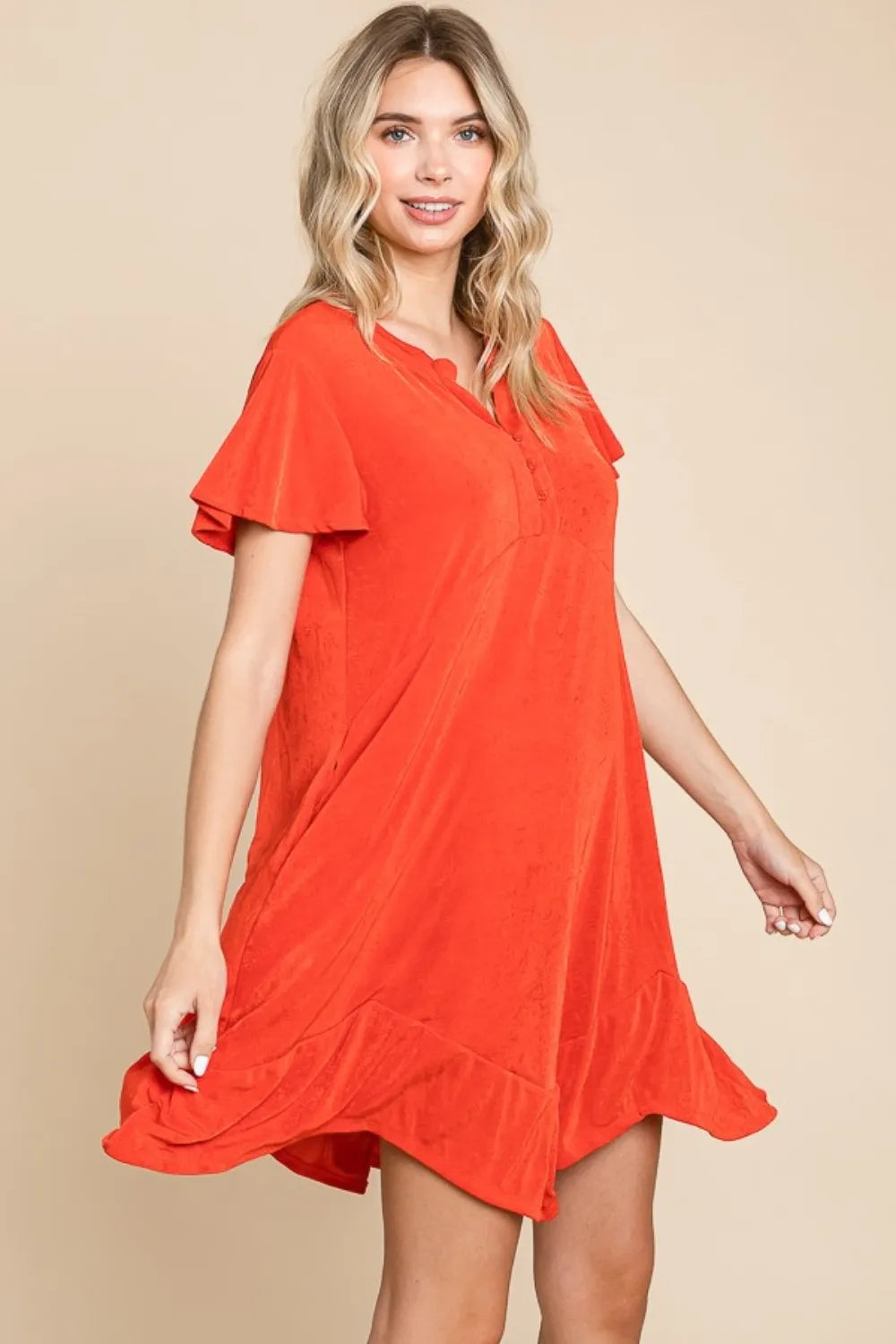 Ruffled Asymmetric Hem Dress in Scarlet side view