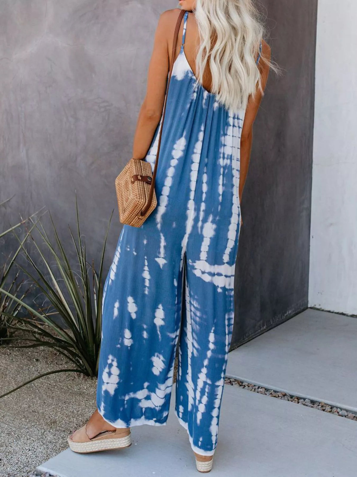 Plus size tie dye jumpsuit back view