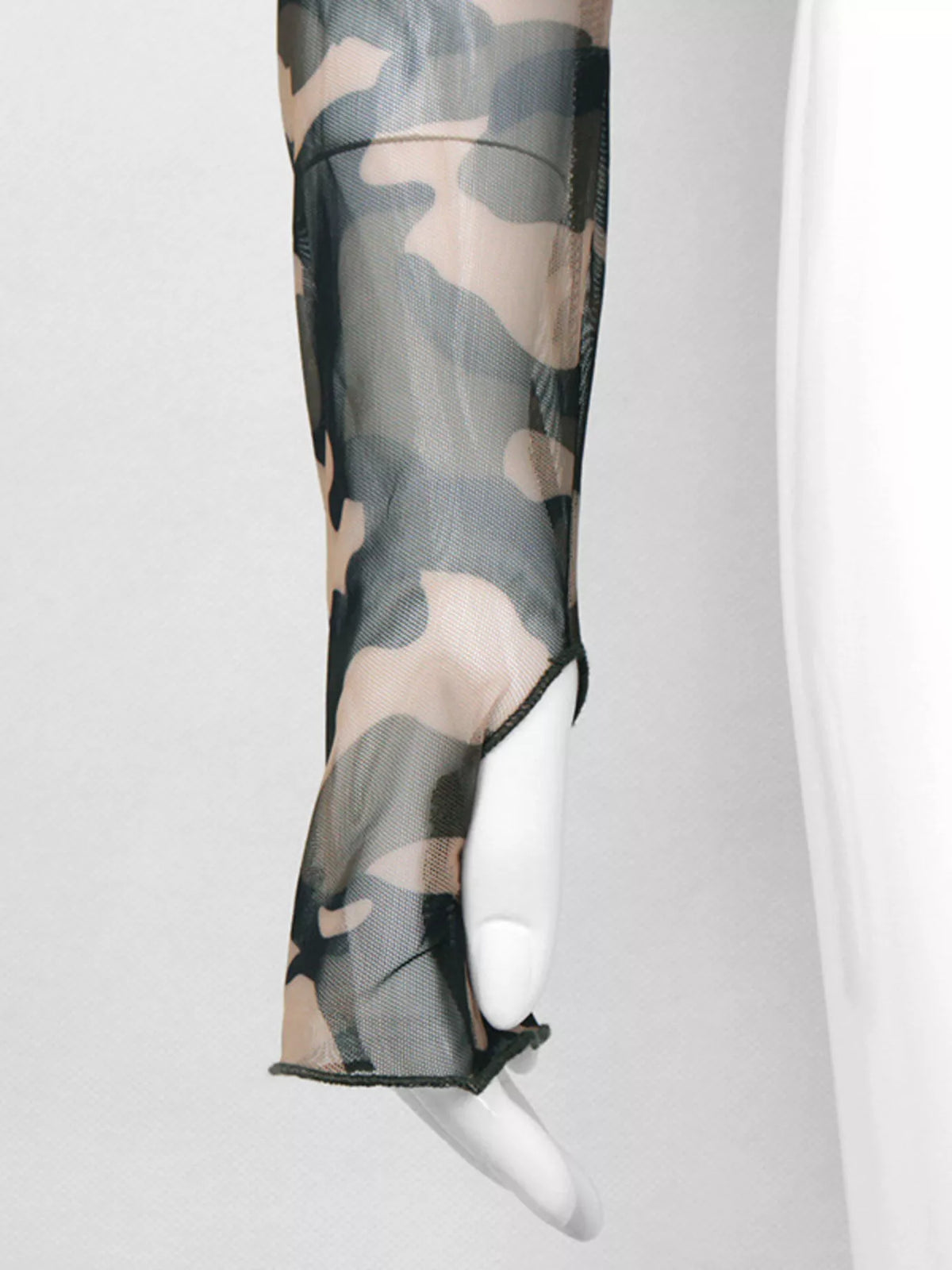 Blue camo mesh top shown from the back
