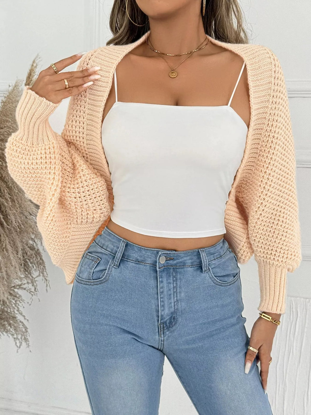 Open front batwing sleeve cardigan, batwing sleeve detail