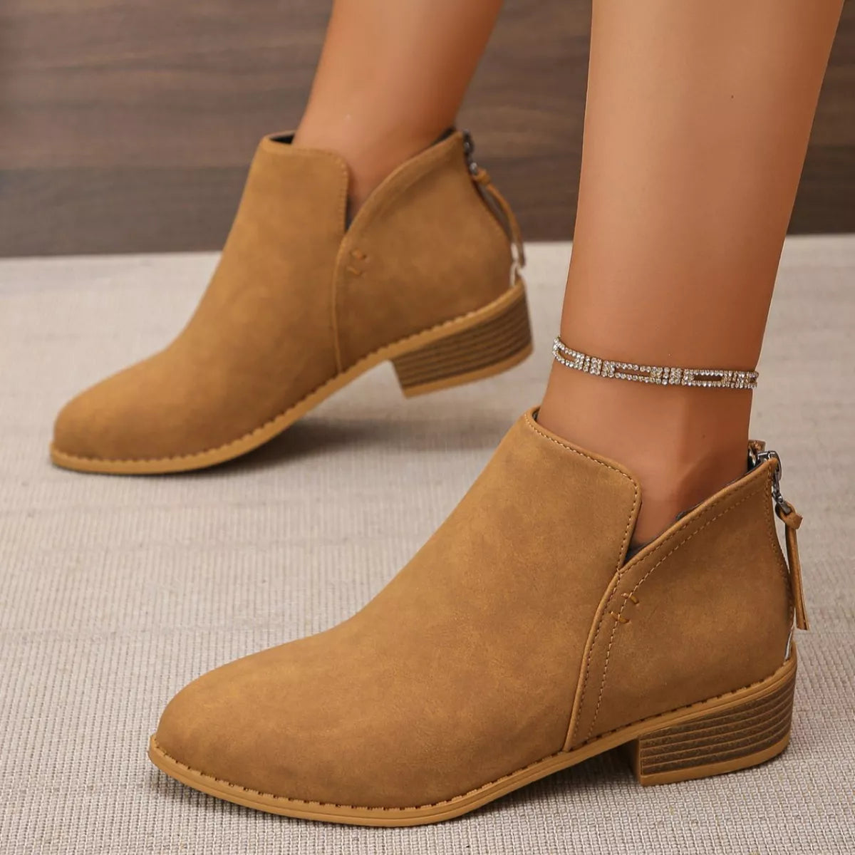 Point toe block heel ankle boots outdoor styling