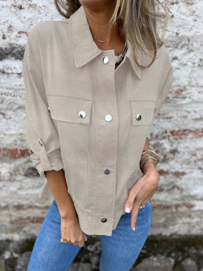 Women’s Utility Shacket with Snap Front and Pockets - Fashorio
