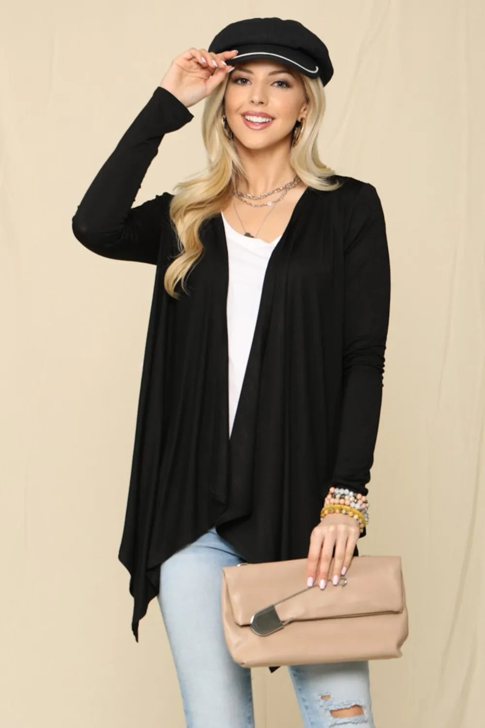 Celeste Black / S Celeste Full Size Open Front Knit Cardigan
