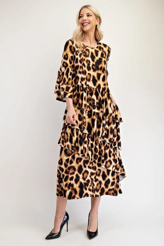 Celeste Celeste Full Size Leopard Asymmetrical Ruffle Midi Dress Plus Size