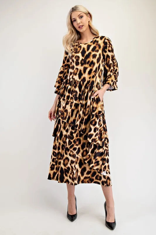 Celeste Celeste Full Size Leopard Asymmetrical Ruffle Midi Dress Plus Size