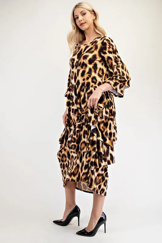 Celeste Celeste Full Size Leopard Asymmetrical Ruffle Midi Dress Plus Size