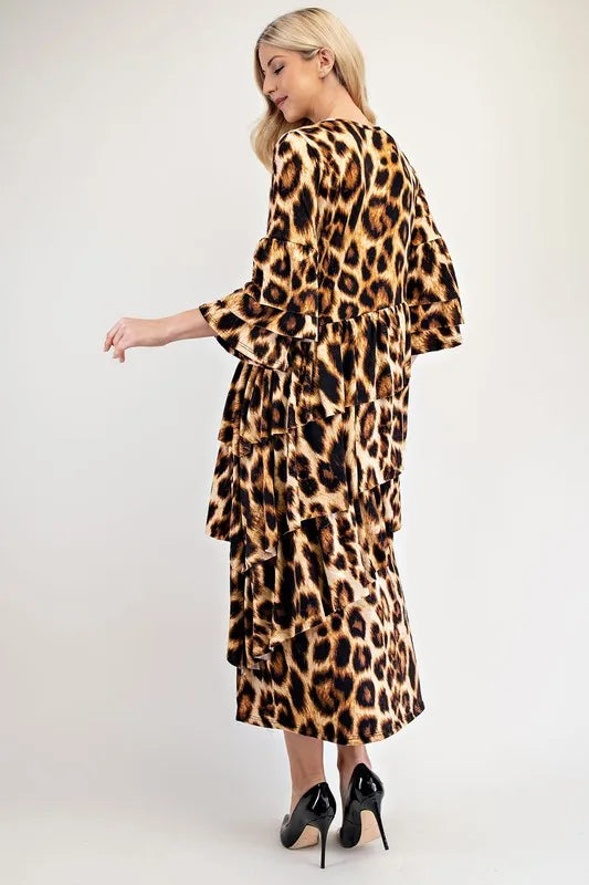 Celeste Celeste Full Size Leopard Asymmetrical Ruffle Midi Dress Plus Size