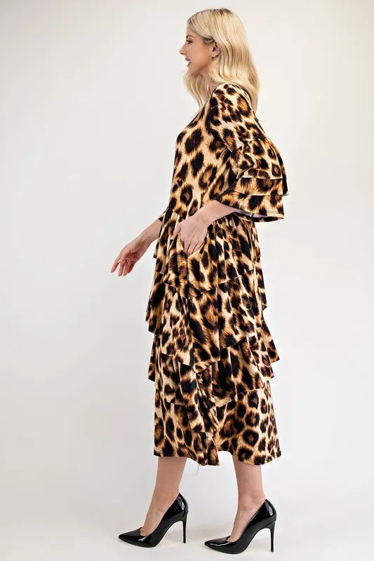 Celeste Celeste Full Size Leopard Asymmetrical Ruffle Midi Dress Plus Size