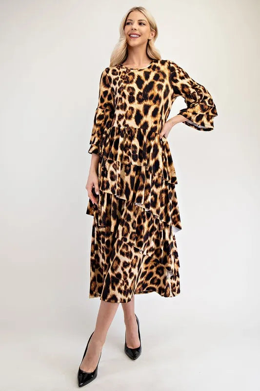 Celeste Celeste Full Size Leopard Asymmetrical Ruffle Midi Dress Plus Size