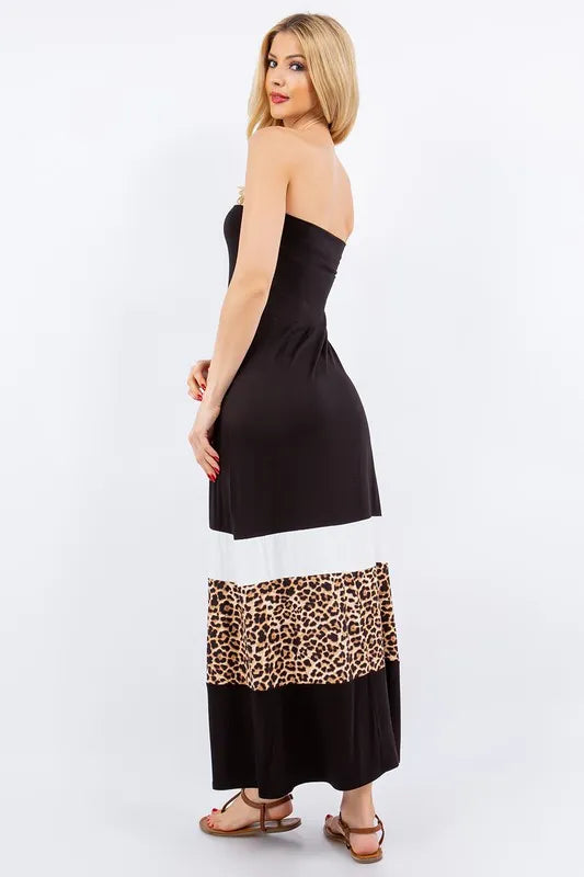 Celeste Celeste Full Size Leopard Color Block Tube Maxi Dress Plus Size