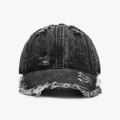 Distressed Cotton Adjustable Baseball Cap Dark One Size - Fashorio