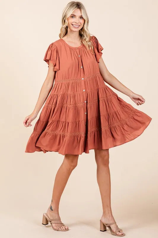 Lace ruffled dress on model
