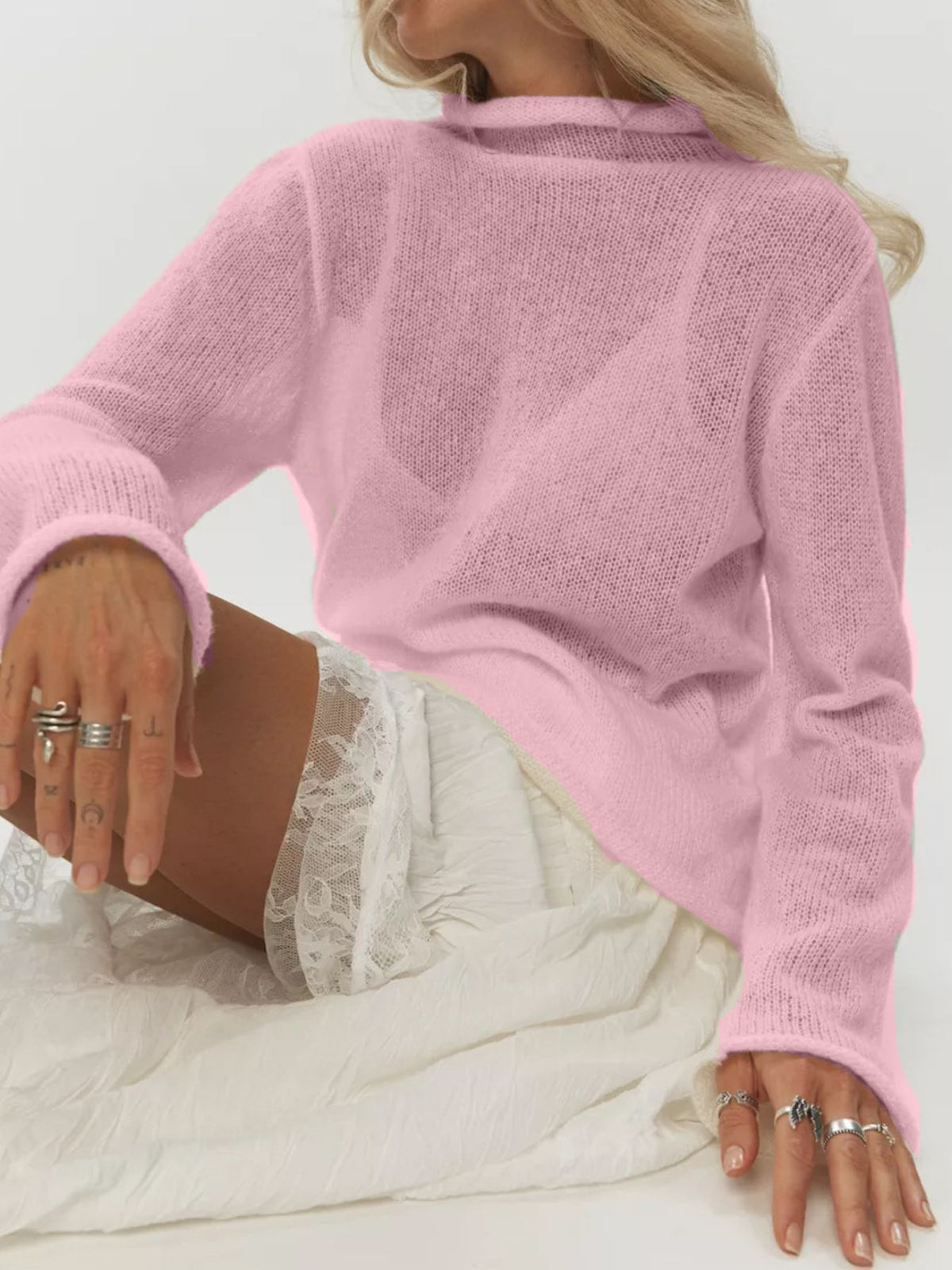 Mock neck sweater fabric texture