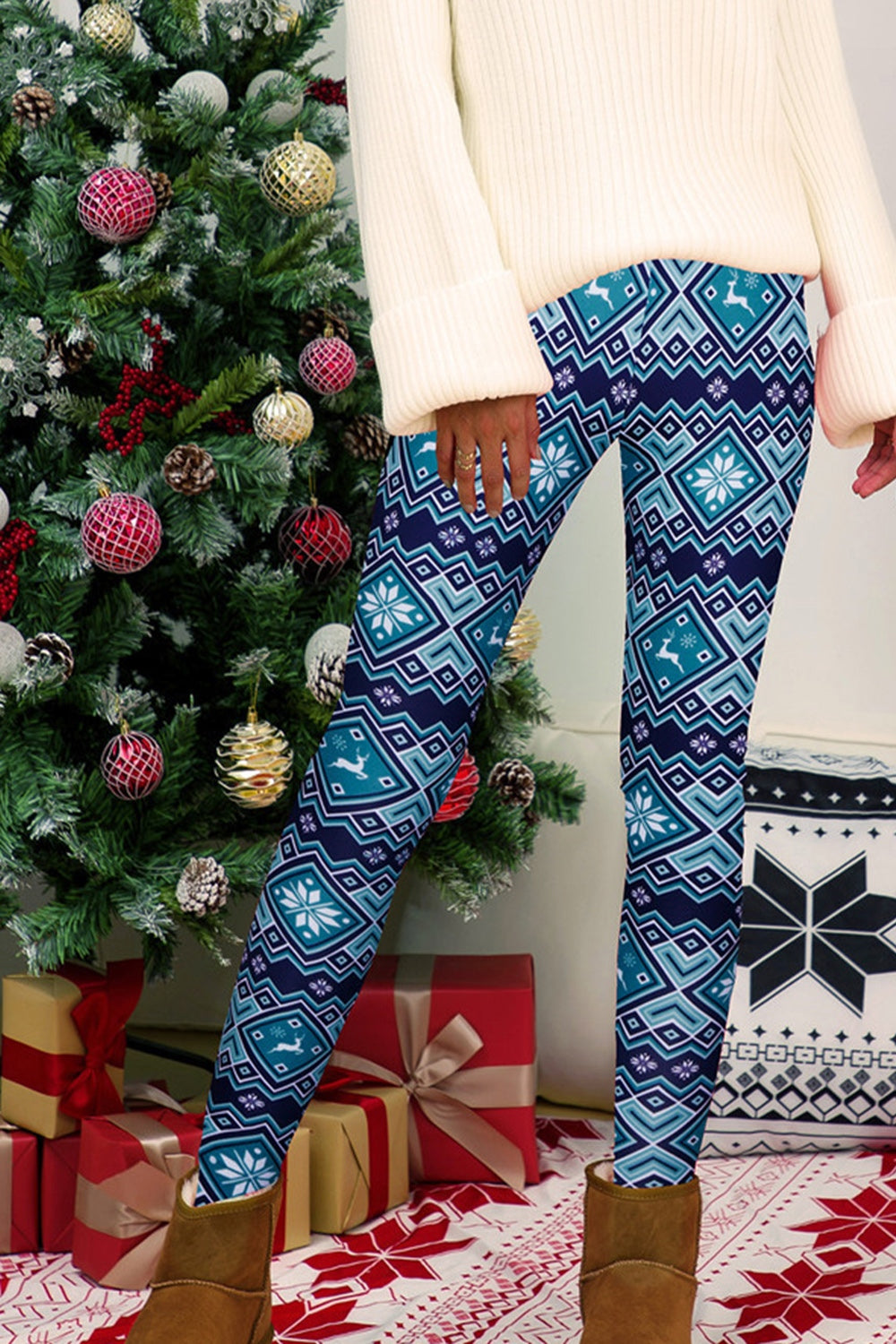 Geometric print high waist leggings front view