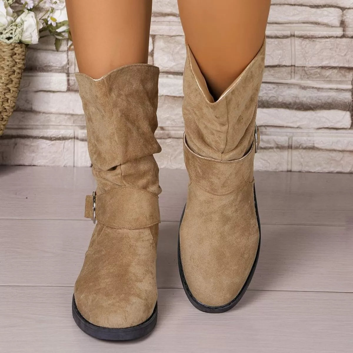 round toe block heel boots khaki toe close up