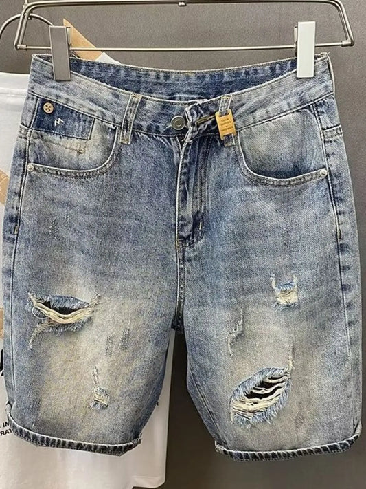 Men's Distressed Denim Shorts Light Blue - Fashorio