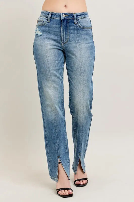 Judy Blue high waist vintage wash straight jeans front view