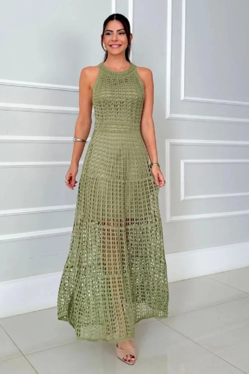 Hollowed out sleeveless maxi dress front view