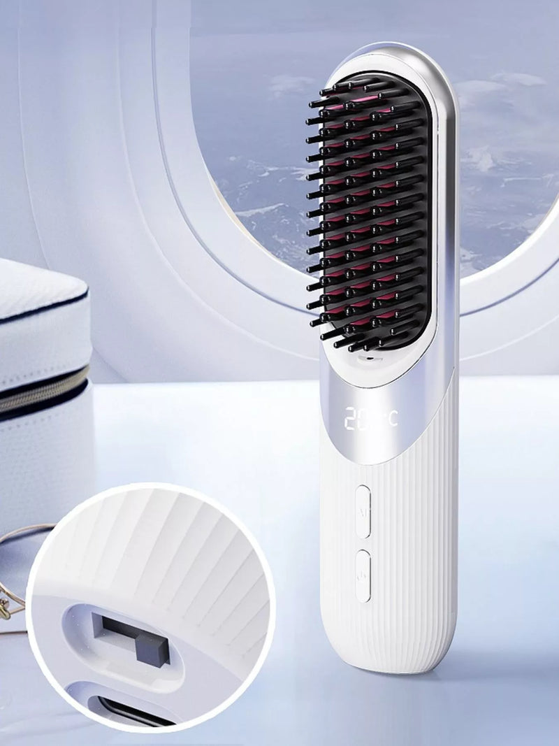 Portable heated straightening comb in white