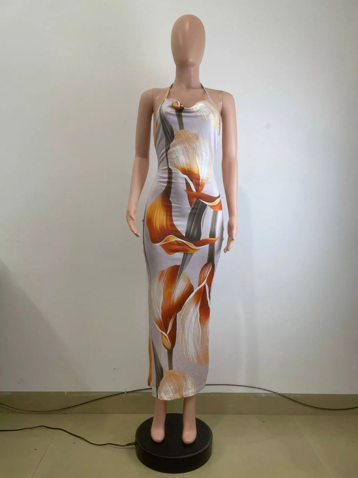 Backless maxi dress back view with tie fastening