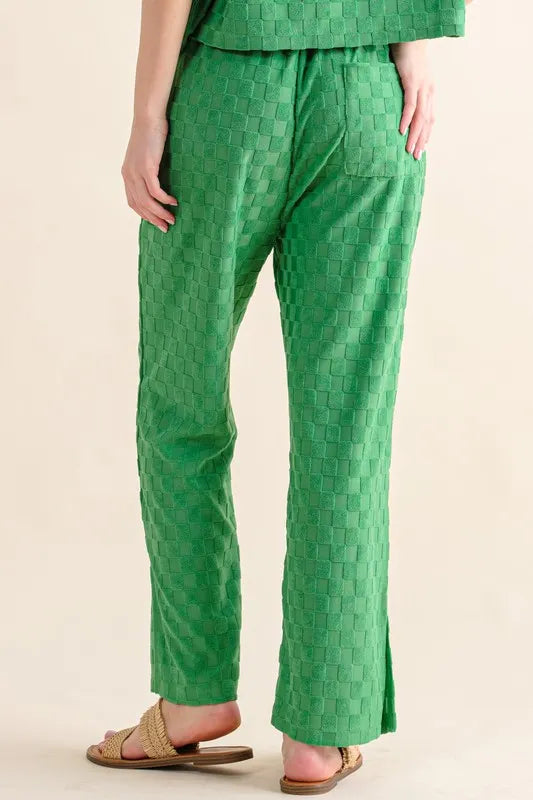 And The Why Brushed Texture Checker Board Pattern Casual Pants - Fashorio