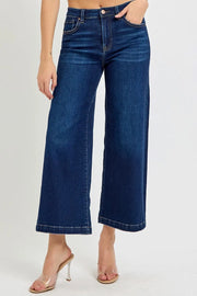 RISEN High Rise Crop Wide Jeans DARK - Fashorio