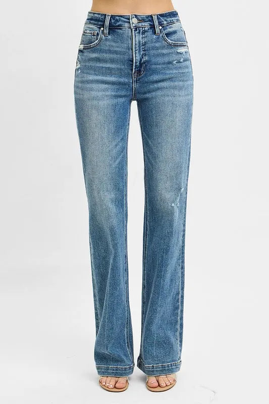 RISEN Full Size Distressed Detail Bootcut Jeans Plus Size - Fashorio