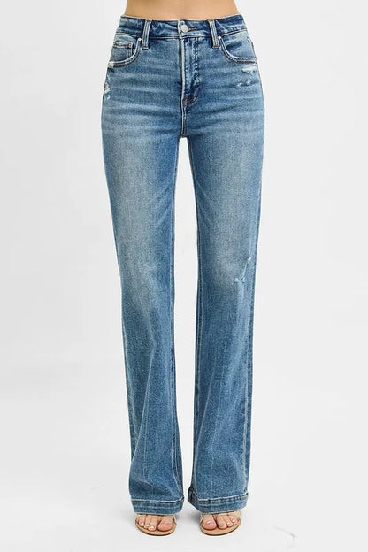 RISEN Full Size Distressed Detail Bootcut Jeans Plus Size - Fashorio
