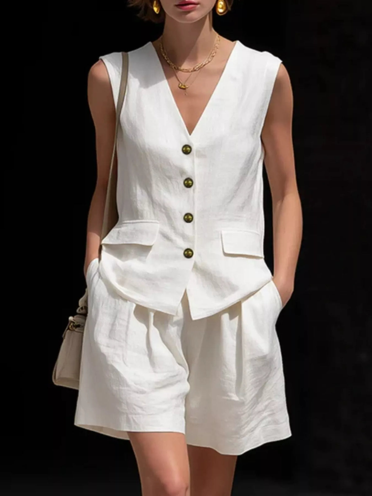 Belinda sleeveless vest and shorts two piece set, front view