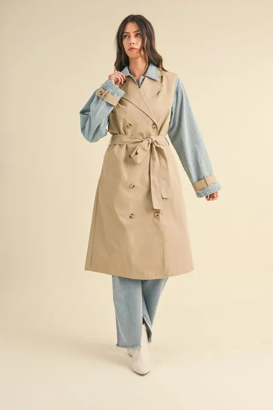 MABLE Layered Look Trench Coat With Denim Jacket - Fashorio