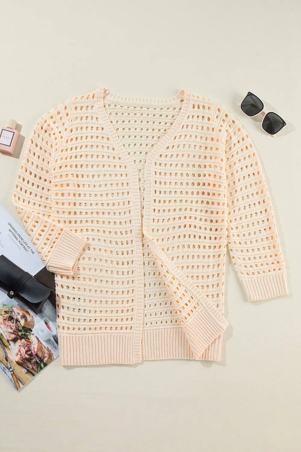 Openwork Open Front Cardigan - Fashorio