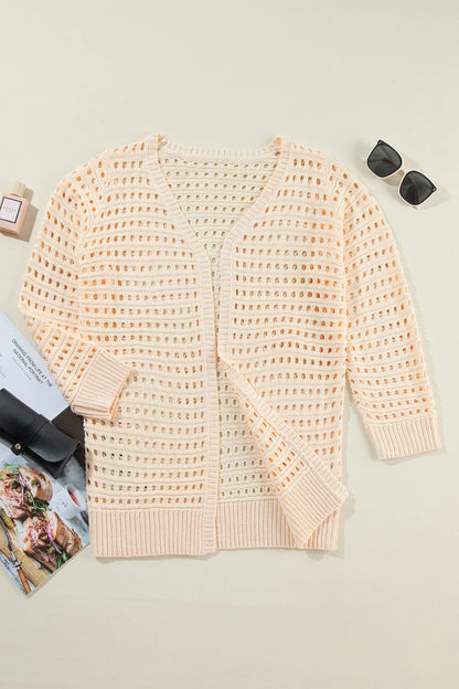 Openwork Open Front Cardigan - Fashorio