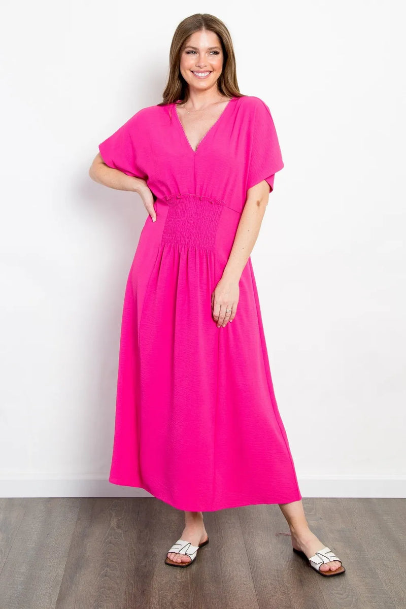 Shirred Front Short Sleeve Maxi Dress front view