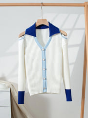 Ribbed Knit Cold Shoulder Cardigan White - Fashorio