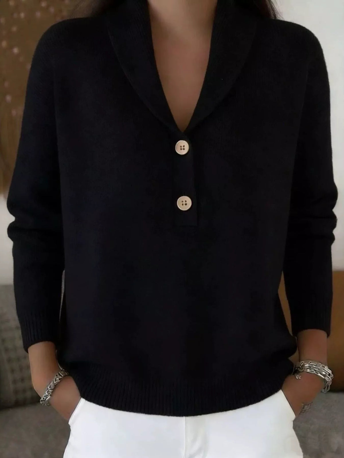 Button Detail Knit Sweater Plus Size detail