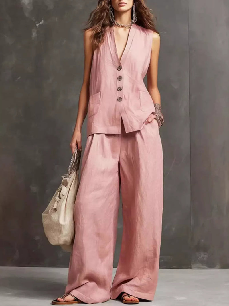 Belinda sleeveless vest and wide leg pants set front view