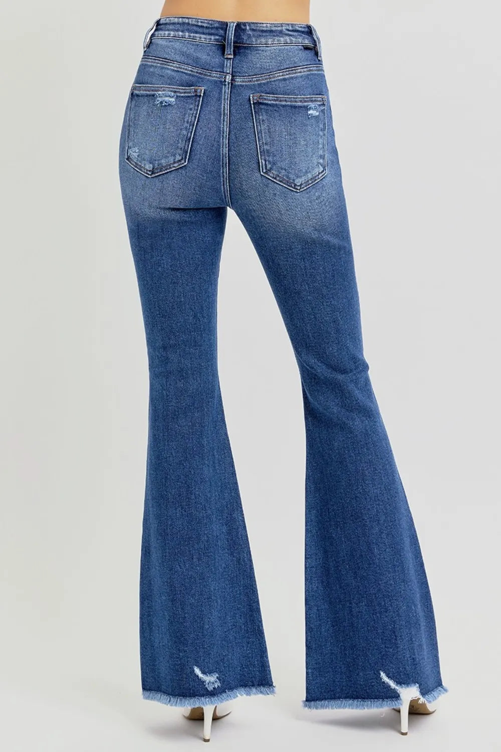RISEN Full Size High Rise Distressed Raw Hem Flare Jeans - Fashorio