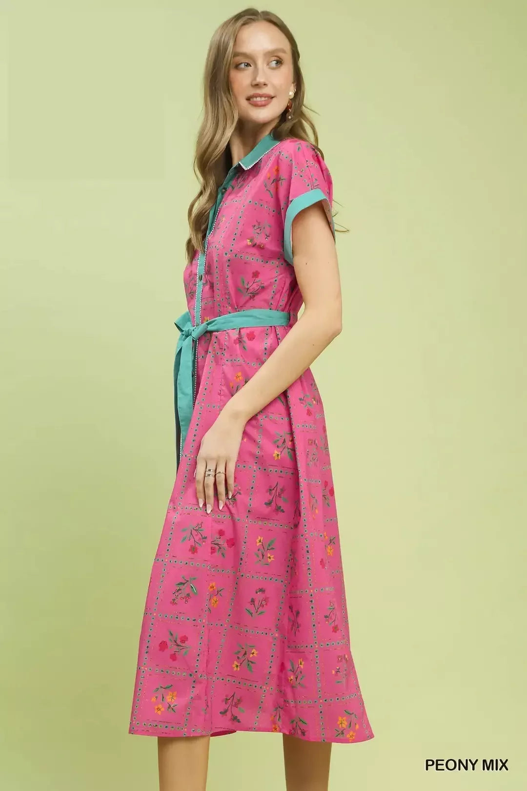 Floral Button Front Midi Dress in Peony back view