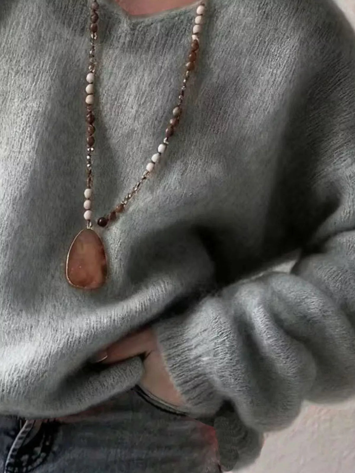v neck dropped shoulder sweater detail view