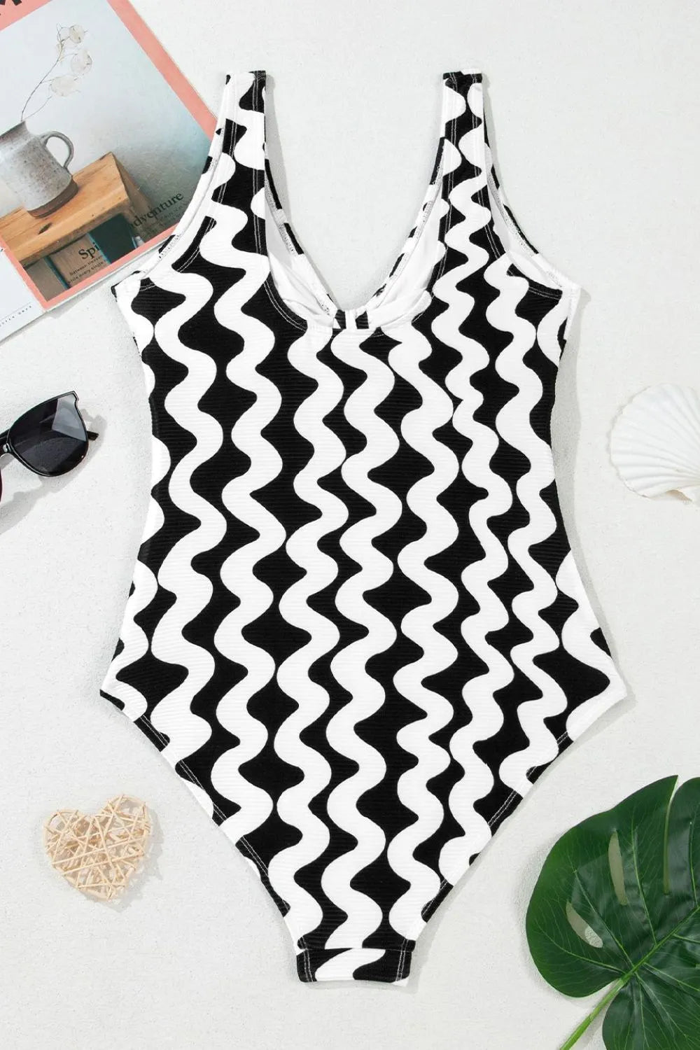 Tied Front Contrast Striped One-Piece Swimsuit - Fashorio